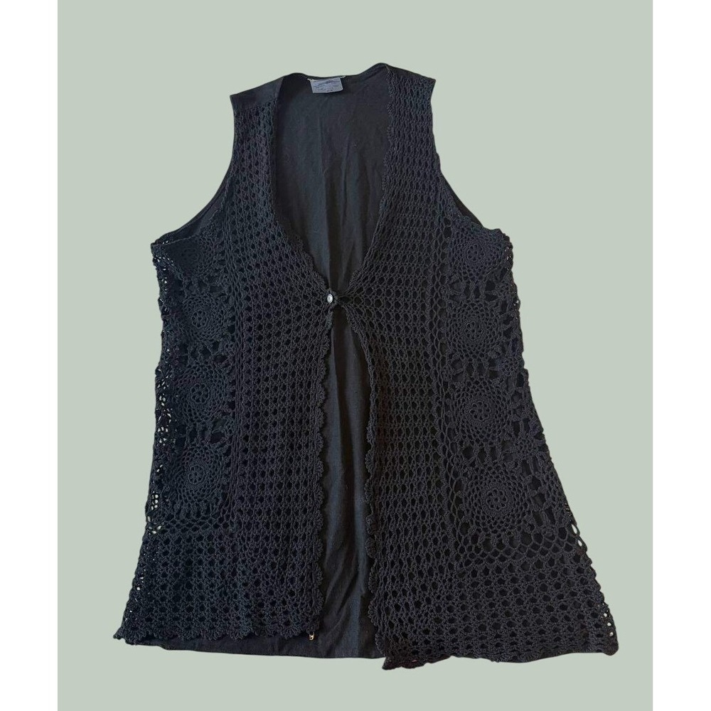 Vintage Made in Canada Boho Crochet Vest Cardigan Witchy Whimsygoth, Size M
